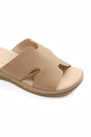 حذاء طبي مفتوح سادة بلا لمعة بمقدمة جلدية عريضة