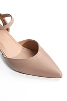 حذاء كلاسيكي بتصميم جلد و مقدمة مدببة بكعب كتلة عا...