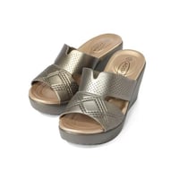 حذاء صيفي طبي أنيق كعب عالِ بمقدمة عريضة بلمعة