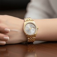 ساعة نسائية فاخرة ستيل ذهبي ومينا رصاصي EV2242