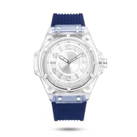 ساعة شفافة ارقام لون ازرق