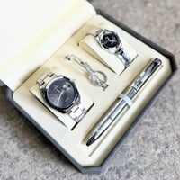 طقم ساعة رجالي ونسائي مميز روكس فضي