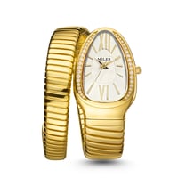 ساعة نسائية لفة ثعبان ذهبي مينا ابيض M10066