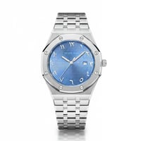 ساعة الفخامة الرجالية ستيل فضي مينا بحري 1355-002