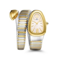 ساعة نسائية فاخرة ثعبان ذهبي وفضي مينا ابيض S10055