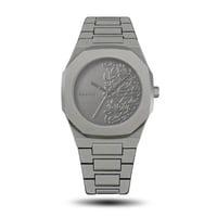 ساعة زخرفة عربية بسير الكاربون بلون الرصاصي