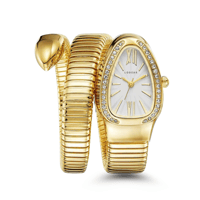 ساعة نسائية لفة ثعبان ذهبي مينا ابيض V10066