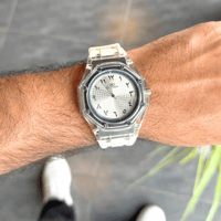 ساعة شفافة ارقام عربية ابيض db-340