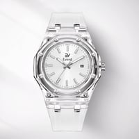 ساعة شفافة لون ابيض