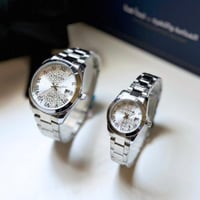 طقم ساعة رجالي ونسائي مميز روكس فضي