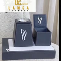 طقم مبخره وعلبه بخور مع صنيه لون الرمادي مع قاعده