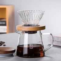 سيرفر قهوة V60 زجاجي , غطاء خشبي - مقاس 01