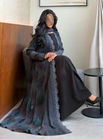 عباية حرير مغسول طبيعي تركي رمادي مع رمادي مشجر وك...