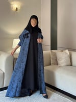 ‎ عباية دبل فيس جاكار ازرق وأسود نص بشت