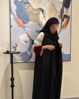 عباية دبل كلوش شامواه اسود مع اكمام شامواه مشجر و...