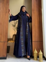 عباية كريب كحلي مع كسرات تل وشيفون مشغول شك وتطريز...