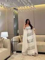 فستان جلابية لنن هندي مشغول بتطريز وشك مع عباية شي...