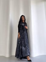 عباية شيفون اسود سادة مع شيفون مموج مكسر كلوش ‎‏‎‏...