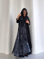 عباية شيفون اسود سادة مع شيفون مموج مكسر كلوش ‎‏‎‏...