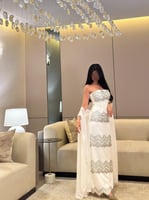 فستان جلابية لنن هندي مشغول بتطريز وشك مع عباية شي...