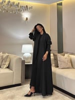 عباية بليزر كتان اسود مع كلفة على الكتف القصة نص ك...