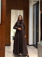 عباية دانتيل تركي مقصب بني مع ذهبي كلوش