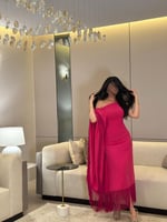 فستان جلابية كريب فوشي مع هدب