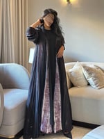 ‎عباية شيفون مكسر مبطنة بكريب مشجر عودي