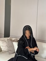 عباية كريب اسود مع شيفون مكسر ولولو ابيض ‏‎‏‎