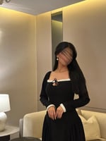 فستان اسود كريب مع كلفة لولو ابيض