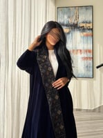 عباية مخمل كحلي مع شك وتطرير هندي تربل كلوش