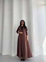 ‎ عباية بليزر شامواه بني مع كلفة بني غامق نص كلوش