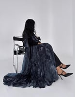 عباية شيفون اسود سادة مع شيفون مموج مكسر كلوش ‎‏‎‏...