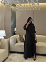 عباية بليزر كتان اسود مع كلفة على الكتف القصة نص ك...