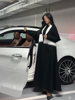 عباية كتان اسود مع كتان ابيض وكلفة