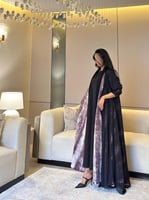 ‎عباية شيفون مكسر مبطنة بكريب مشجر عودي