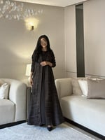 ‎ عباية دبل فيس جاكار بني وأسود كلوش