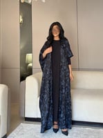 ‎ عباية دبل فيس جاكار ازرق وأسود نص بشت