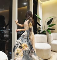 فستان جلابية وردي كم مشجر