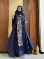 عباية كريب سيراميك كحلي مع شال شك وتطريز هندي تربل...