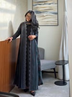 عباية حرير مغسول طبيعي تركي رمادي مع رمادي مشجر وك...