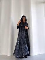 عباية شيفون اسود سادة مع شيفون مموج مكسر كلوش ‎‏‎‏...