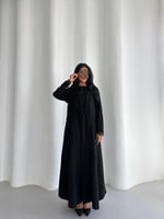 ‎ عباية بليزر شامواه اسود مع كلفة اسود نص كلوش