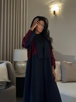 ‎ عباية بليزر كحلي مع كتان عنابي (مع امكانية تغيير...