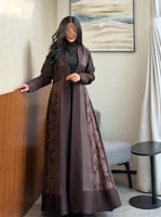 عباية حرير مغسول تركي بني مشجر وسادة درجتين