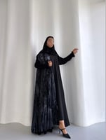 عباية شيفون اسود سادة مع شيفون مموج مكسر كلوش ‎‏‎‏...