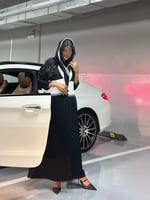 عباية كتان اسود مع كتان ابيض وكلفة