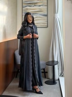 عباية حرير مغسول طبيعي تركي رمادي مع رمادي مشجر وك...