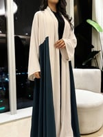 عباية كريب سي واي دبل كلوش تركواز وبيج