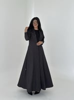 عباية بليزر جاكار رمادي غامق مطبوع نص كلوش /صيفية